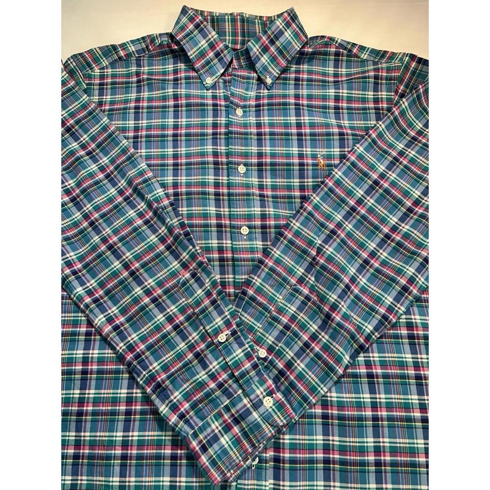 Ralph Lauren Oxford Shirt Pastel Plaid Long Sleeve Button Down Mens XL